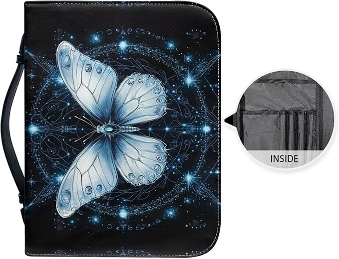 Big Butterfly Bible Cover Case for Women Girls Bible Cover with Handle Bible Book Carrying Case Bible Accessories Fits Bibles Measuring-Size 2XL