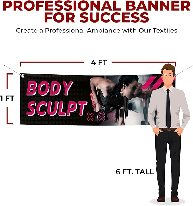 Body Scullpt Large Banners and Signs for Outdoor by Mavis Printing-Polyester Banner with 4 Holes for Easy Hang Indoor & Outdoor|4x1 Feet HD Print Sign to Promote Church| Made in USA