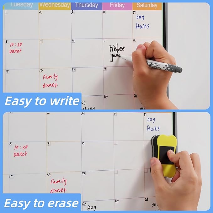 Magnetic Fridge Dry Erase Calendar, Large White Board Calendar for Refrigerator,17x12 inch for Family Schedule,Monthly Planner, Chores,with Strong Magnet Back,Markers
