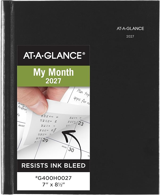 AT-A-GLANCE 2027 Planner, Monthly, 7" x 8.5", Tabbed, Unruled Daily Blocks, Hardcover, DayMinder, Black (G400H0027)