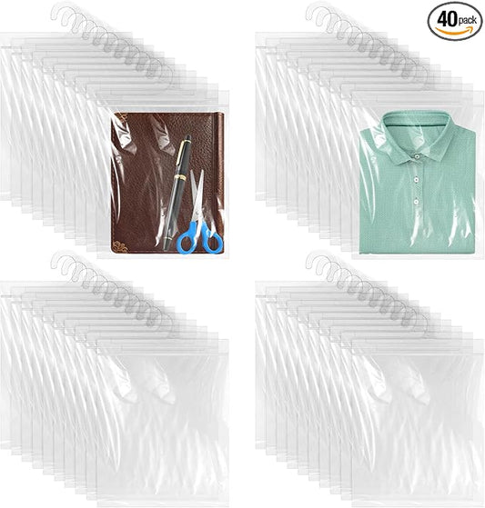 40 Pack Hanging Storage Bags, Large Hook Clear Plastic Bags for Classroom, Library, and Pharmacy Use (13 x 15 Inch)