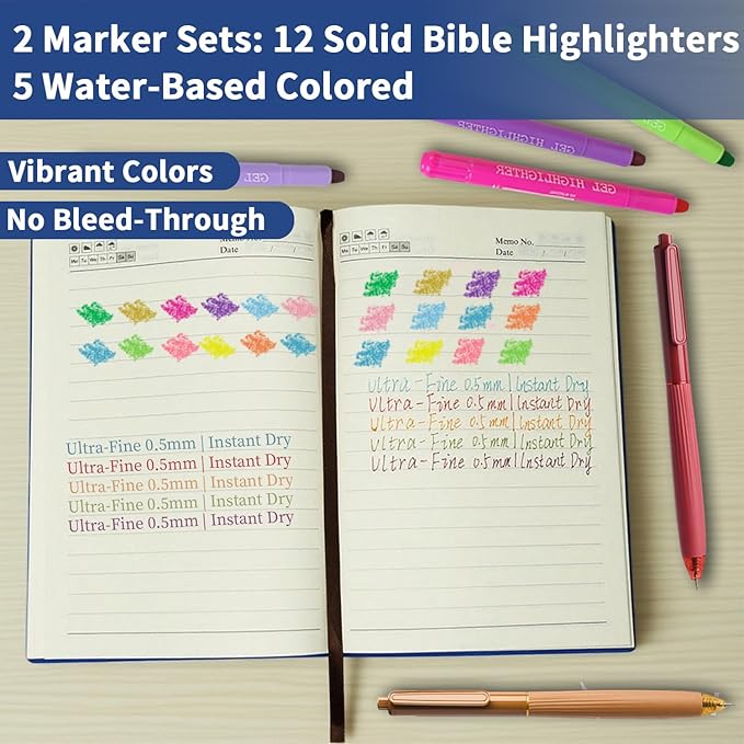 25 PCS Bible Study Supplies Kit, Large Capacity Canvas Tote Bag for Women Organizer, Bible Highlighters and Quick Dry Pens No Bleed Through, Notebook Bible Tabs Cross Bookmark Journaling Accessories