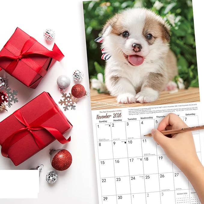 2026 Wall Calendar,Calendar 2026,Puppy Monthly Wall Calendar, 12" x 24" Open,Family Planner Calendar Organizer with Cute Puppy Images, for Puppies Dogs Lovers