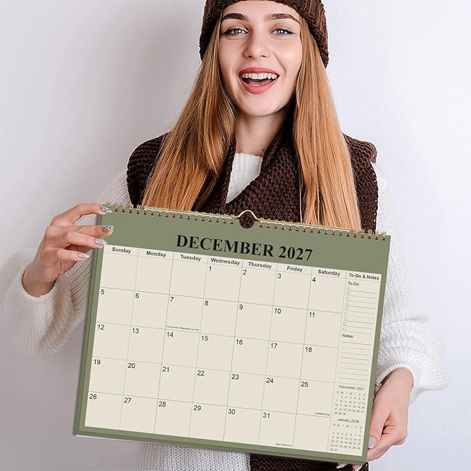 Calendar 2026-2027 - 18 Months Wall Calendar from July 2026 - December 2027, 2026-27 Wall Hanging Calendar Planner with Thick Paper, 12" x 14.5", Beige