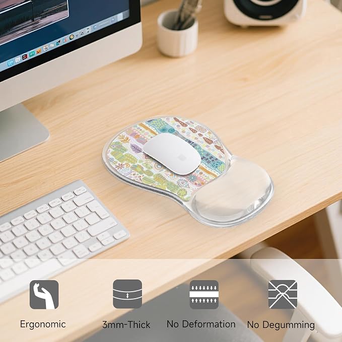 AUPET Ergonomic Mouse Pad with Gel Wrist Support – Non-Slip Mouse Mat with Comfortable Memory Gel Cushion – Relieves Wrist Pain – Designer Pattern for Home Office & Gaming (Folk Art Stripe)