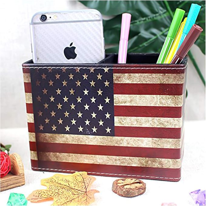 DreamsEden Pen Holder, Vintage American Flag Pencil Cup Desktop Pen Organizer for Desk Office Home Patriotic Decor