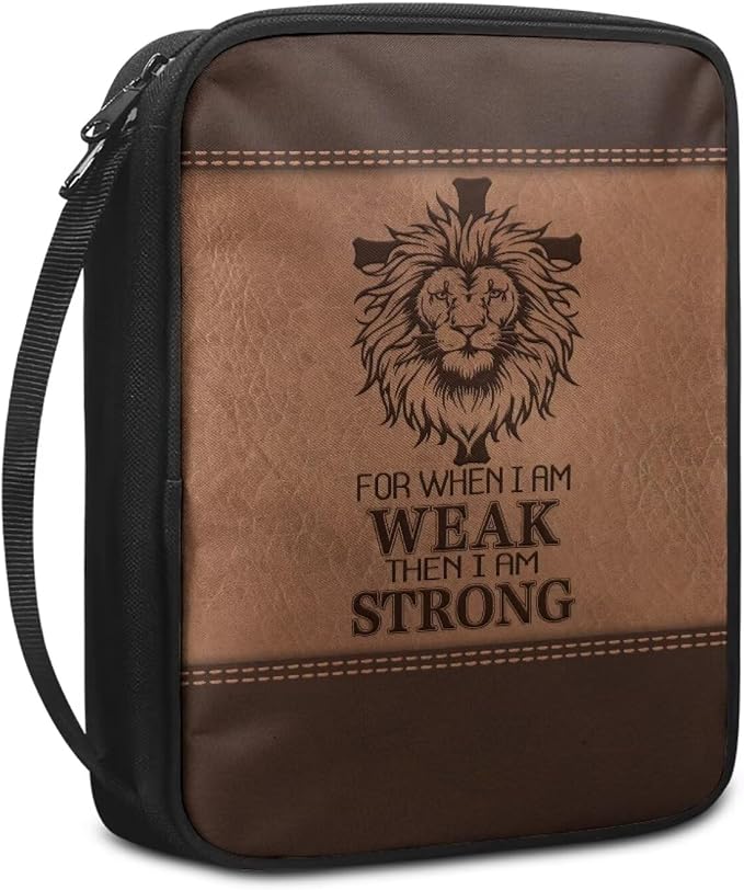 Cross with Lion Print Bible Cover for Women Men,Canvas Bible Book Carrying Cases Church Bag with Handle