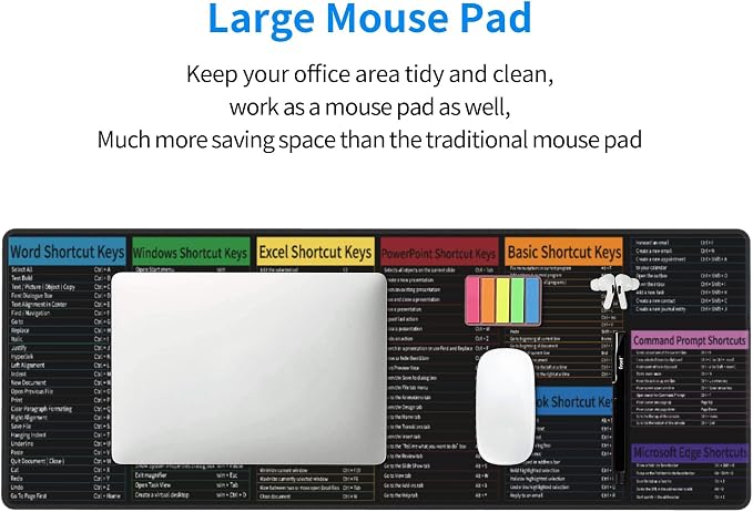Excel&Word Cheat Sheet Mouse Pad – Large Desk Mat with Non-Slip Rubber Base, 31.5 X 11.8in Gaming Mousepad for Laptop Pc, Office Accessories and Desktop Decor