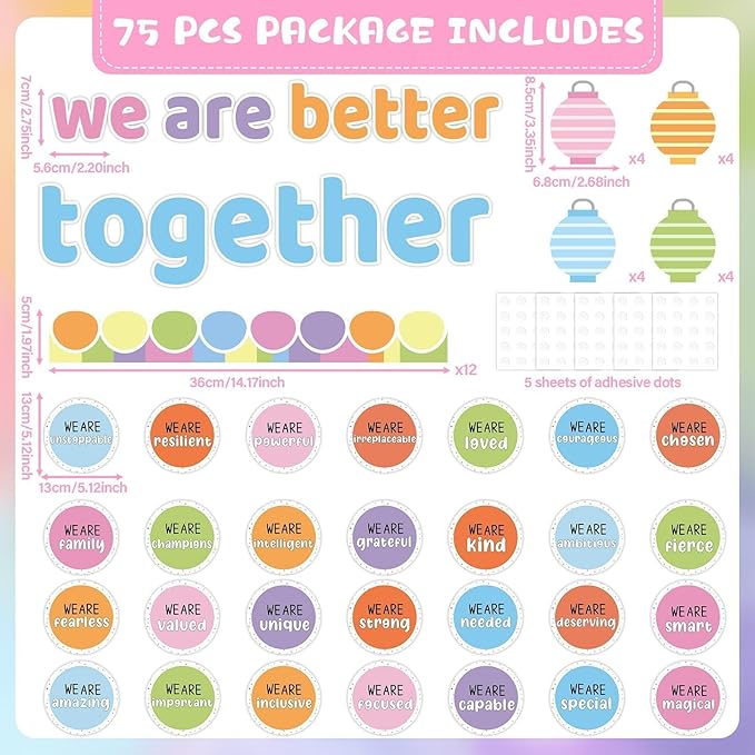 QOUBAI Pastel Affirmation Station Bulletin Board Set Motivational Together We are Better Bulletin Board Inspirational Positive Sayings Cutouts Classroom Decor for Back to School Decor Wall Door