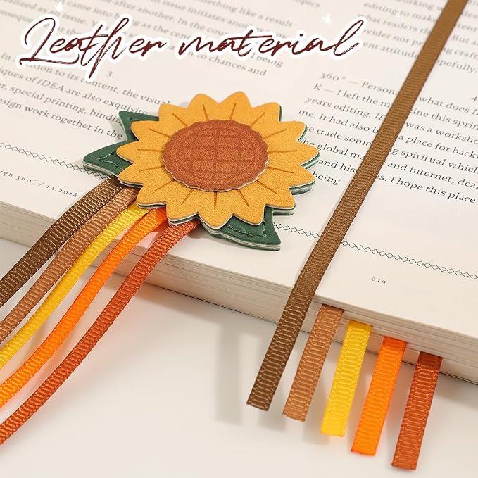 icceemee 2pcs Leather Bookmark with Sunflower Rose, Aesthetic Vintage Book Accessories, Handmade Tassel Bookmark for Women Men Gift