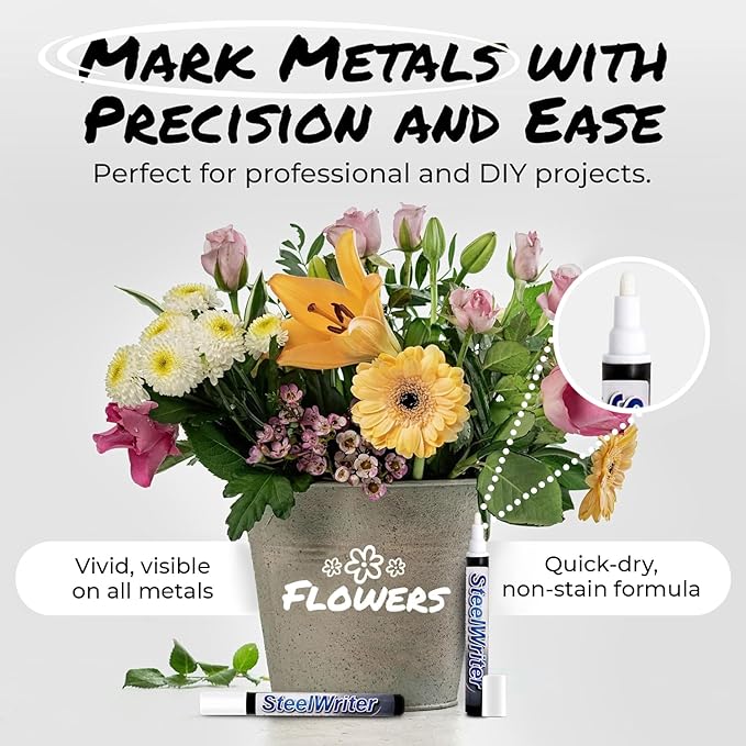 Metal Marking Paint Pen - Industrial Marker For Writing & Drawing on Steel and Metals - Washable Removable Paint Markers, Wet Erase Metal Paint, White Paint Pen for Construction and Welders