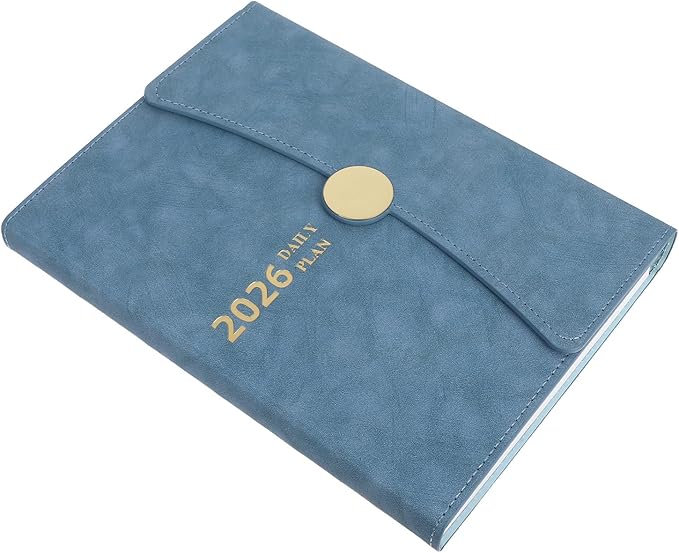 2026 Daily Task Planner Notebook Year-round Work Organizer Calendar Book with Minimalist Pu Cover Light Blue for Professionals and Students