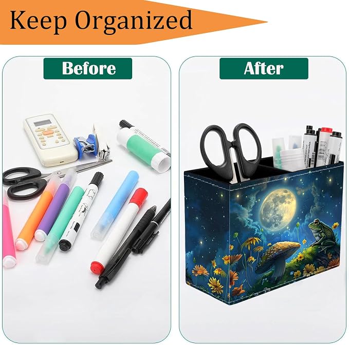 Pen Holder for Desk, PU Leather Multifunctional Desktop Storage Box and Anti-Slip Mouse Pad Set, Makeup Brush Holder Pen Organizer for Office and Home - Frog Mushroom