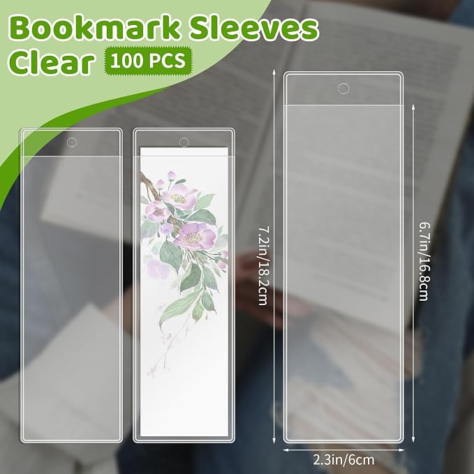 100 PCS Bookmark Sleeves Clear, Plastic Holder for Crafting and Picture Protection, 6.7 x 2.3 inches