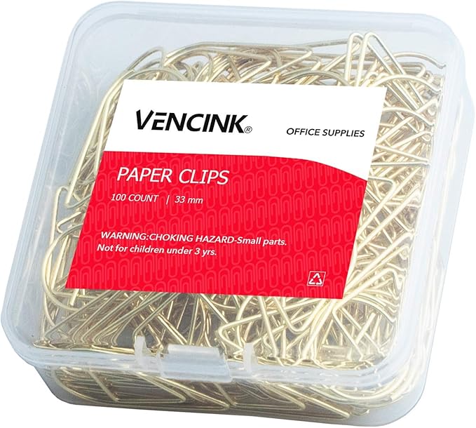 100 Pieces Gold Cute Paper Clips Medium, VENCINK Smooth Stainless Steel Tear Drop-Shaped Wire Paperclips for Office Supplies Wedding Women Girls Kids Students Paper Work