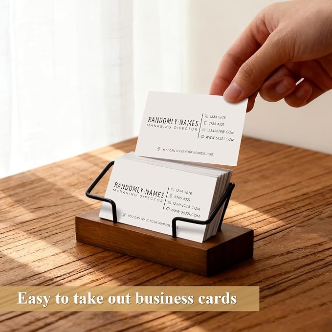 2 Pack Wood Business Card Holder for Desk, Wooden Business Name Card Display Stand Postcard Holder for Office Home Desktop,Desk Accessory Business Name Card Organizer(Walnut Color, Black)