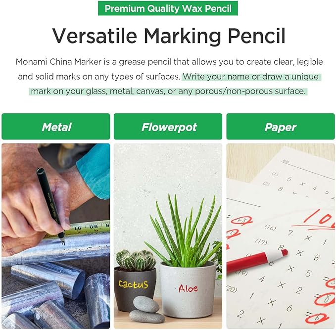 MONAMI Peel Off China Markers, Red, 12 Count, Fade & Moisture Resistant Wax Markers, Easy to Erase, for Glass, Metal, Porcelain & More