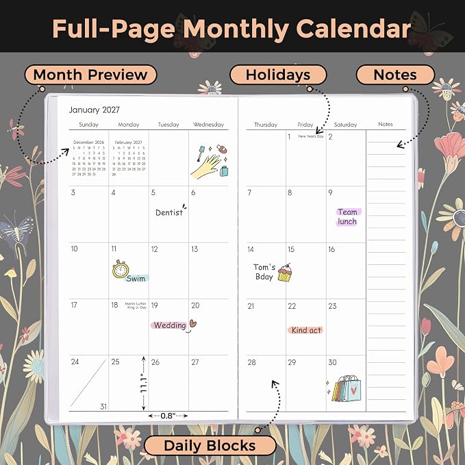 Pocket Calendar 2026-2027 for Purse, 2 Year Monthly Pocket Planner Small Size 6.5" x 3.5", Jan 2026 to Dec 2027 Pocket Calendar for Organizing & Planning (Gilded Butterfly)