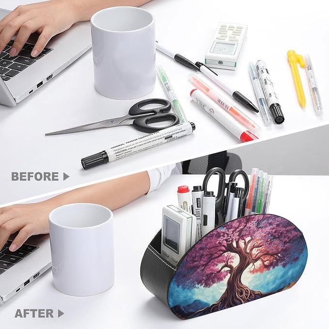 Color Tree Remote Control Holder TV Remote Caddy with 5 Compartments PU Leather Storage Box Stylish Desk Organizer for TV/DVD/Accessories Desk Office Supplies Home
