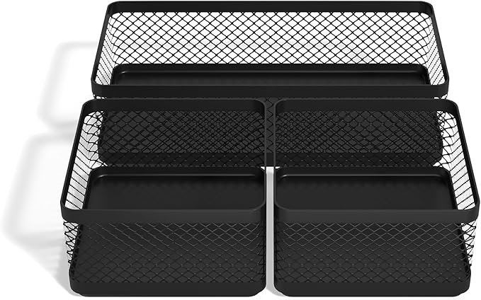 TRU RED Stackable Wire Mesh Desk Organizer, 3‑Compartment – Desktop Storage for Office Supplies & Accessories