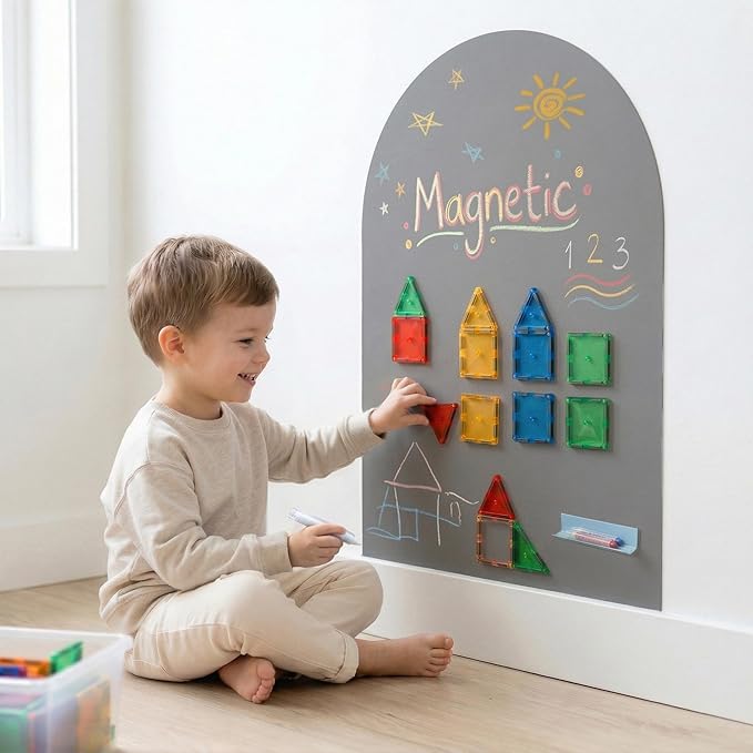Magnetic Arch Wall Decal: Small 15.7" x 31.5" Peel and Stick Chalkboard with Strong Adhesive - Playroom Decor & Montessori-Inspired Spaces for Toddlers Ages 1–5 (Quiet Gray)