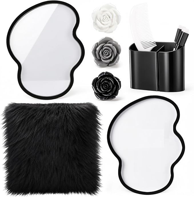 Sabary 10 Pcs Locker Accessories Kit Locker Decorations Supplies Including Magnetic Whiteboard Mirror Organizer Markers Rug Cute Flower Magnets and Comb for Office Back to School Essentials(Black)
