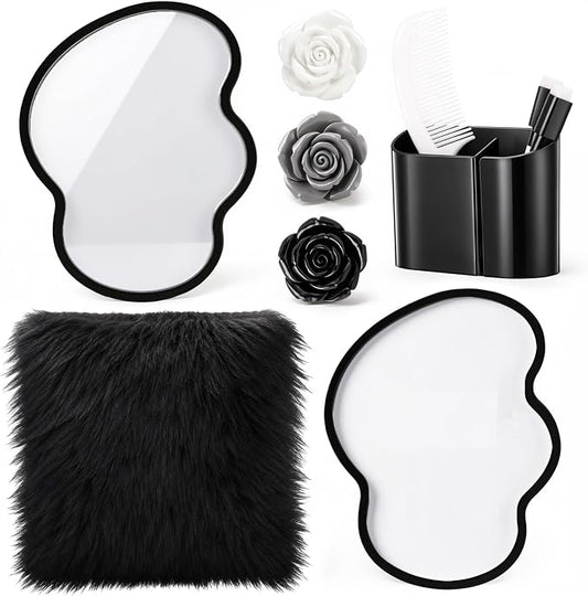 Sabary 10 Pcs Locker Accessories Kit Locker Decorations Supplies Including Magnetic Whiteboard Mirror Organizer Markers Rug Cute Flower Magnets and Comb for Office Back to School Essentials(Black)