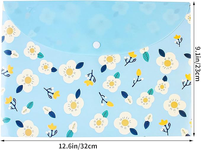 10 pcs Style Floral Printed A4 Paper Document File Folder Poly Envelopes Document Organizer Booklet File Paper Folders with Snap Button 4 Color (4 Color, A4)