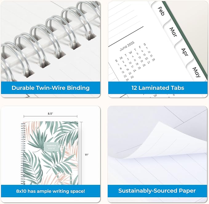 Blue Sky Weekly and Monthly Academic Year Planner Calendar, July - June, Flexible Cover, Wirebound, Laminated Tabs, Seychelle (Seychelle- 2025/2026, 8" x 10.875")