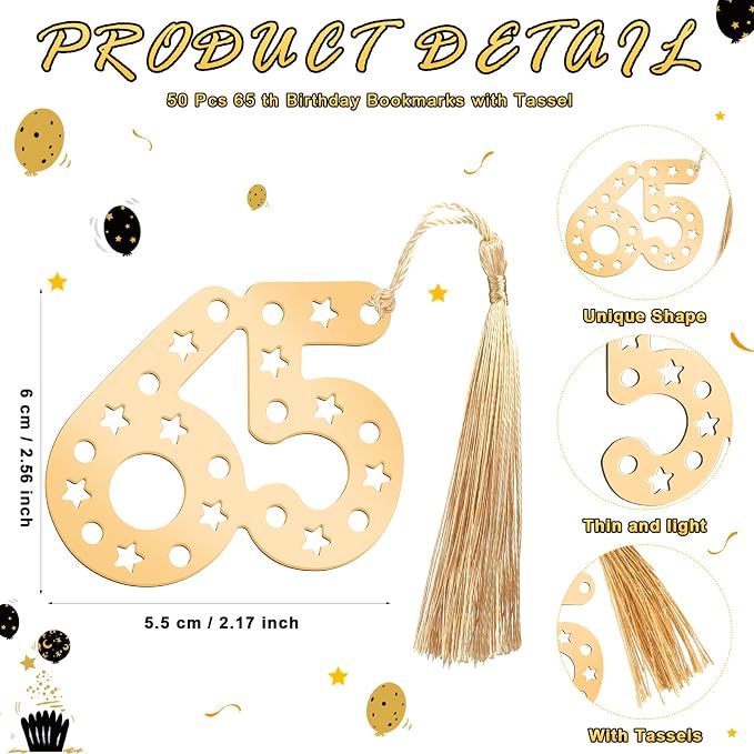 Spakon 25 Set 65th Birthday Party Favor for Guest Anniversary Party Favor Golden Birthday Bookmark Thanks Coming Pen with Tag Appreciation Gifts for Women Men Wedding Anniversary