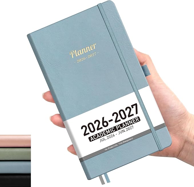 AHGXG Pocket Calendar 2026-2027, July 2026 - June 2027, Academic Planner, Weekly and Monthly, Small Size for Purse, Hardcover, 12-Month Tabs, for Women, School, 3.9"X 6.7" (Gray Blue)