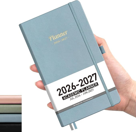 AHGXG Pocket Calendar 2026-2027, July 2026 - June 2027, Academic Planner, Weekly and Monthly, Small Size for Purse, Hardcover, 12-Month Tabs, for Women, School, 3.9"X 6.7" (Gray Blue)