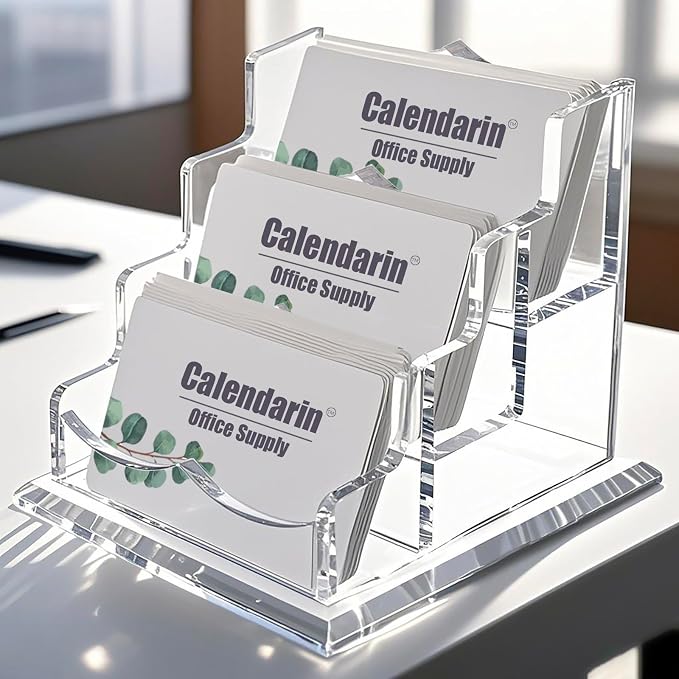 Acrylic Business Card Holder for Desk, Clear, Horizontal, 3-Slot