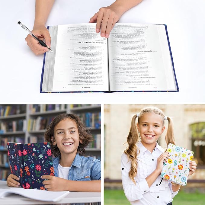 MoKo Book Cover, Stretchable Reusable Jumbo Book Cover Protector for Textbook Hardcover Books up to 9x11 in, Fabric Books Sox, Back to School Supplies, 7 Pcs, Flowers