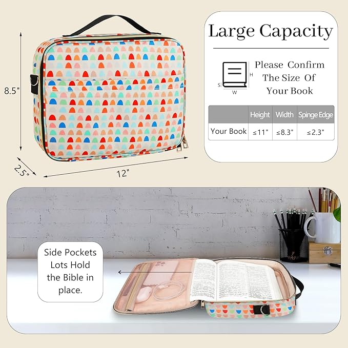 Dofilachy Bible Covers Women - Modern Polka Dot Nylon Bible Case with Zipper - Large Bible Cover with Handle - Bible Carrying Case for Girls Boys Kids