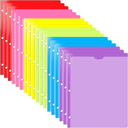 Heavy Duty Plastic Folder with Clear Front Pocket and 3 Holes- 18 Pack, Assorted Colors 3 Hole Punched Folder for 3 Ring Binders,2 Pocket Folders with Card Slot for Letter Size Paper