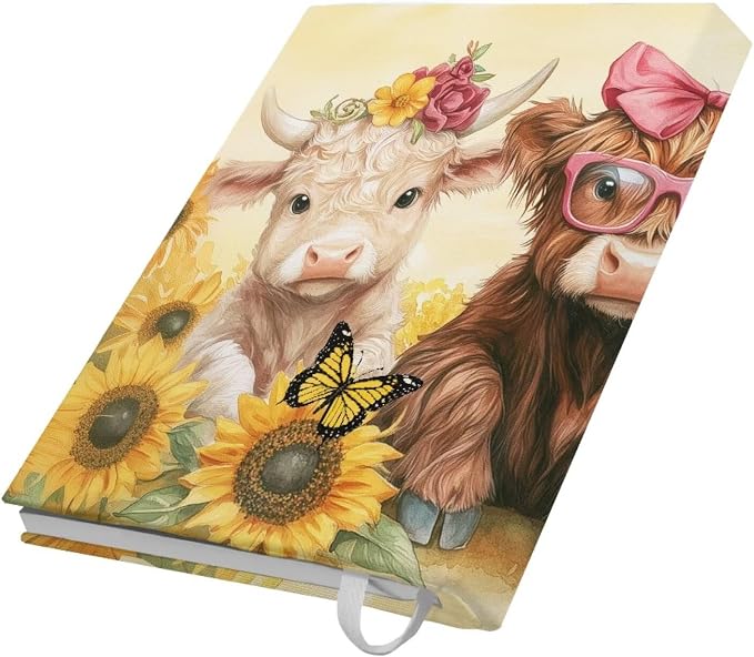 Dreaweet Sunflower Highland Cow Book Cover for Women Girls Cute School Book Sleeve Protector Hardcover Textbook Paperback Covers Stretchy Up to 9 x 11 Inches Office Supplies