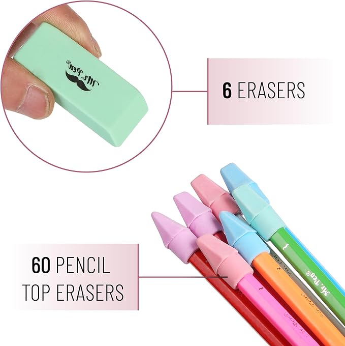 Mr. Pen- School Eraser Combination Set, 66 Pack, Pastel Colors, Latex Free Erasers for School, Office, Art Sketching, Homework, Exams, Clean Smudge-Free Correction