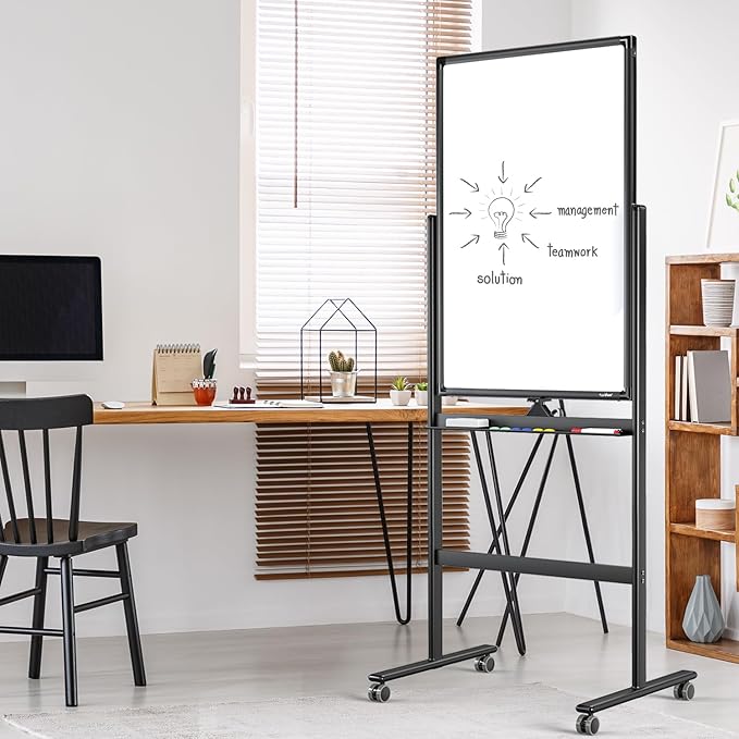 Mobile Dry Erase Board on Wheels - TANKEE 40 x 24 Magnetic Double Sided Whiteboard Easel, Large Reversible Rolling White Board with Aluminum Frame Standing for Office, Home, Classroom