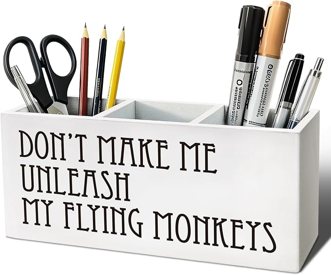 Funny Pen Pencil Holder, Sarcastic Gifts for Women Men Wood Desk Organizer and Accessories, Humorous Gifts for Women Men Makeup Brush Holder Organizer for Bathroom Vanity