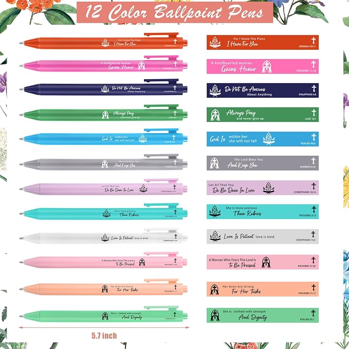 WSICSE 144 Pcs Christian Floral Bible Gifts Set Bulk, Religious Scripture Notebooks Verses Bookmarks Bible Quote Pens Organza Bags for Inspirational Bible Gifts for Office School