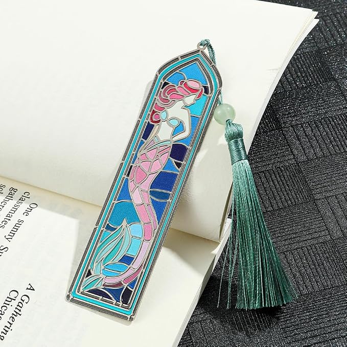 Enchanting Colourful Mermaids Bookmark with Tassel - Magic Brass Book Marks for Women Girls, Reading Supplies Books Accessories Gifts