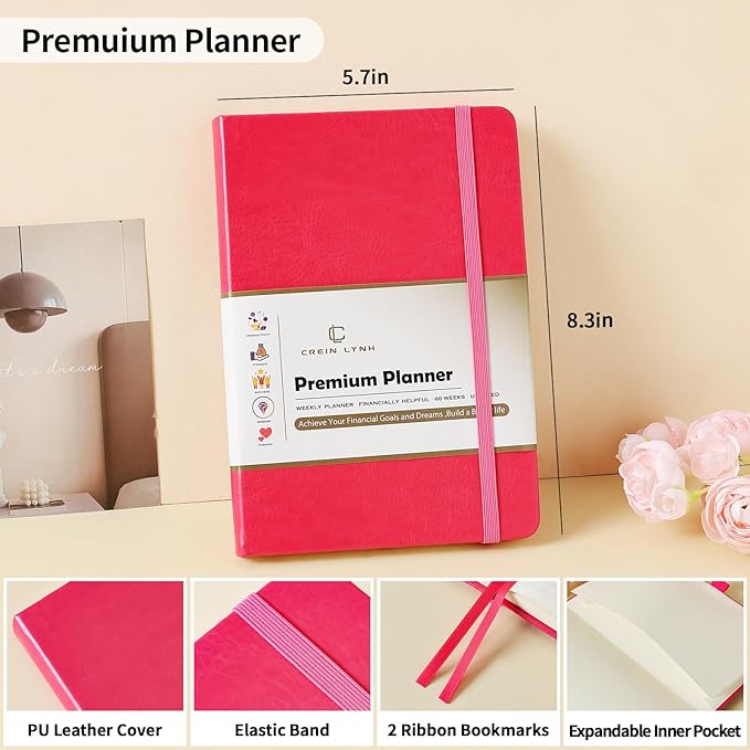 Planner 2025-2027, 36 Months Weekly and Monthly Planner with Budget & Goal Setting, 8.3" x 5.7", Flexible Cover, Daily Organizer with Inner Pocket, Bookmarks, Pen Holder for School Office Home, Pink