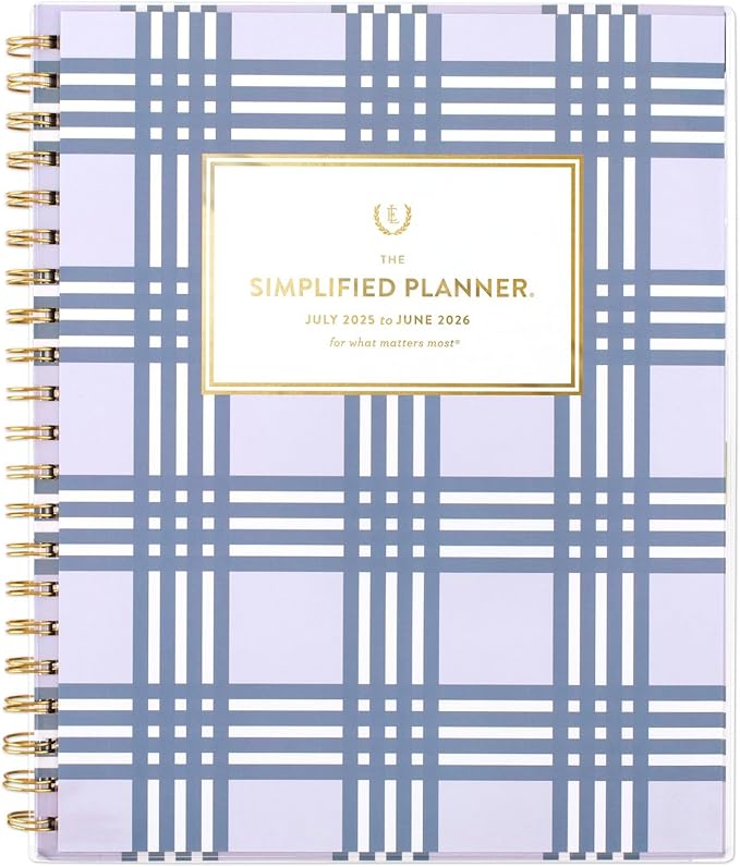 AT-A-GLANCE Planner 2025-2026 Academic, Simplified by Emily Ley, Weekly & Monthly, 8-1/2" x 11", Large, Monthly Tabs, Flexible Cover, Customizable, Lilac Plaid (EL39-901A)