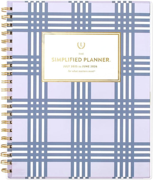 AT-A-GLANCE Planner 2025-2026 Academic, Simplified by Emily Ley, Weekly & Monthly, 8-1/2" x 11", Large, Monthly Tabs, Flexible Cover, Customizable, Lilac Plaid (EL39-901A)
