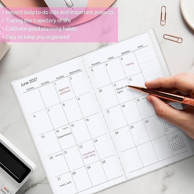 Pocket Calendar 2026-2027, Purse Monthly Planner 2026-2027 - 6.7" x 3.7" - Runs from Janury 2026 Until December 2027, Pocket Planner 2026-2027 with PVC Cover for Planning, Organizing and Office