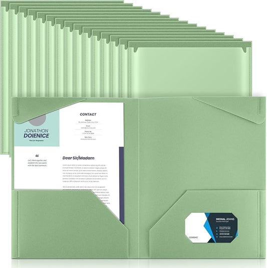 Henoyso 36 Pack Sage Green Plastic Folders with Clear Front Pockets Heavy Duty File Folders with 2 Pockets and Card Slot for Student Communication School Office Presentation Report