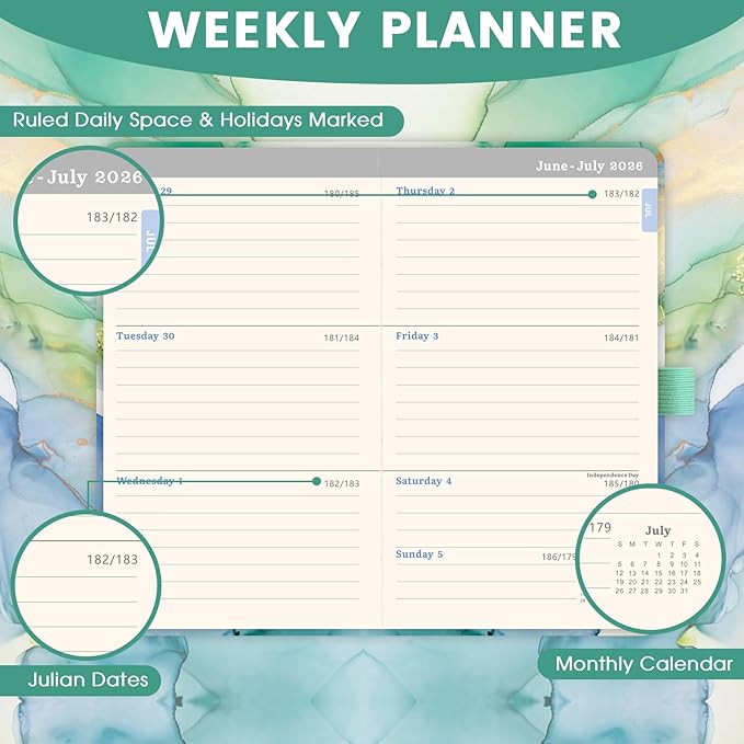 Pocket Planner 2026-2027 - 2026-2027 Pocket Calendar, 26-27 Planner Weekly and Monthly from Jul. 2026 - Jun. 2027, 6.3''×3.8'', Agenda Planners and Schedule Organizer with Pen Loop, 2 Bookmarks, Banded - Green