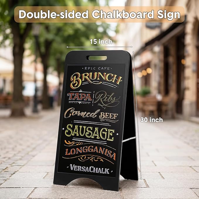 A Frame Chalkboard Sign Sandwich Magnetic Chalkboard Double Sided Sidewalk Signs with Markers Foldable Blackboard Menu Display for Weddings Restaurant Business (Black,15 x 30 Inches)