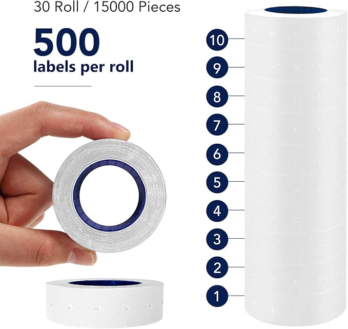 30 Rolls 15000 Price Gun Labels for Mx-5500 White Price Marker Stickers, Super Sticky Label Paper Tag Labels (White)